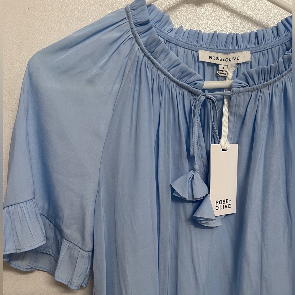 Brand New Rose + Olive Light Blue Blouse